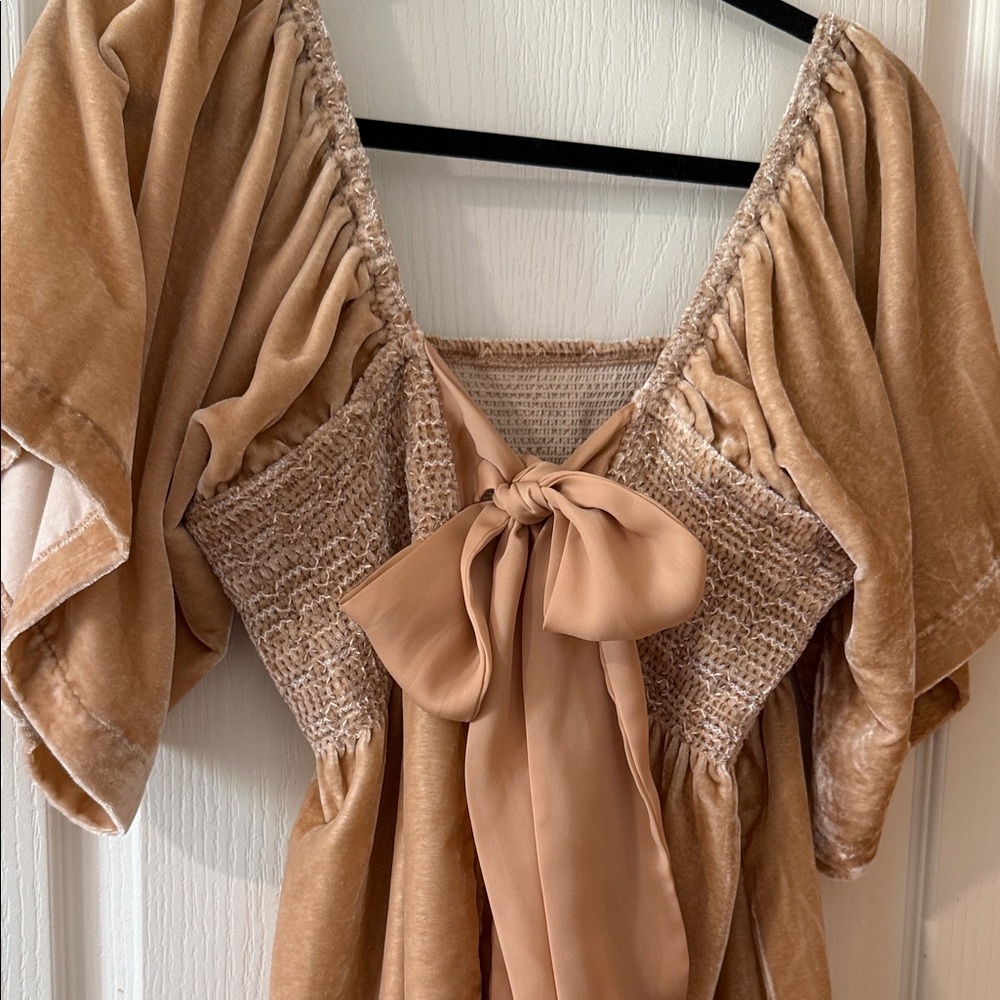 Free People Beige Velvet Smocked Dress - Picture 5 of 8